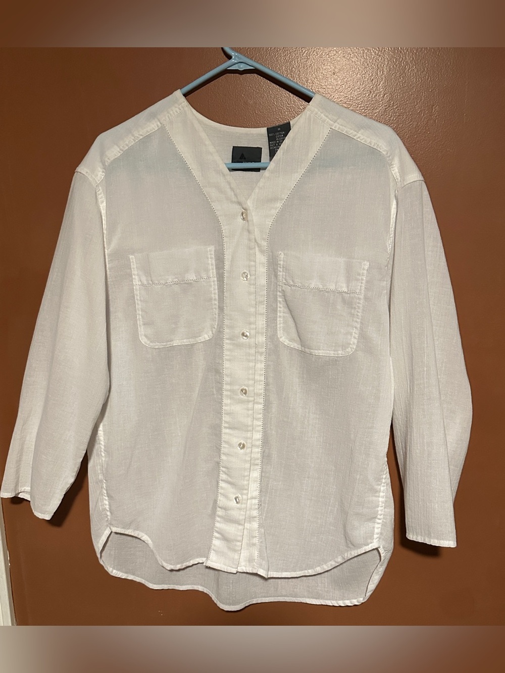 Lizwear Pleated White Long Sleeve Button Up Top Women’s M Medium